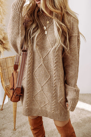 Cable - Knit Round Neck Sweater Dress - A Roese Boutique