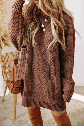 Cable - Knit Round Neck Sweater Dress - A Roese Boutique