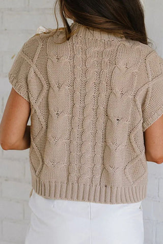 Cable - Knit Tied Mock Neck Short Sleeve Sweater - A Roese Boutique