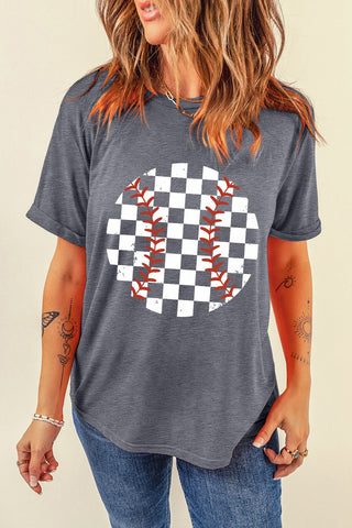 Checkered Graphic Round Neck Short Sleeve T-Shirt - A Roese Boutique