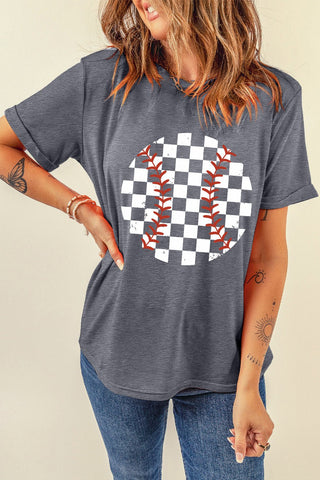 Checkered Graphic Round Neck Short Sleeve T-Shirt - A Roese Boutique