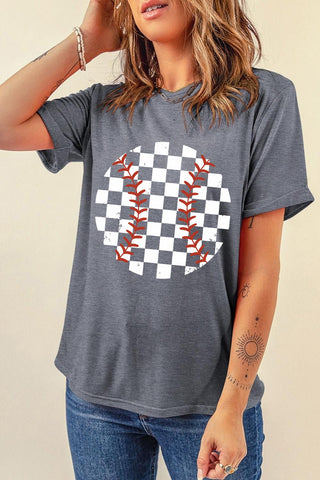 Checkered Graphic Round Neck Short Sleeve T-Shirt - A Roese Boutique