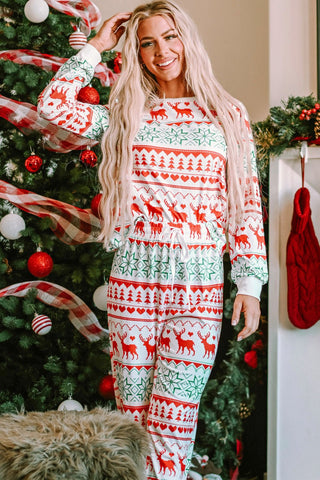 Christmas Element Round Neck Top and Pants Lounge Set - A Roese Boutique