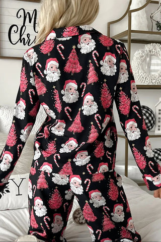 Christmas Printed Collared Neck Top and Pants Lounge Set - A Roese Boutique