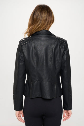 Coalition LA Studded Classic Moto Faux Leather Jacket - A Roese Boutique