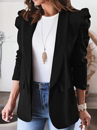 Collared Neck Puff Sleeve Blazer - A Roese Boutique