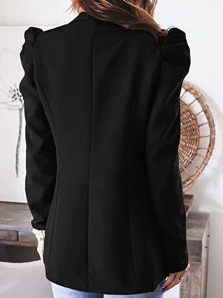 Collared Neck Puff Sleeve Blazer - A Roese Boutique