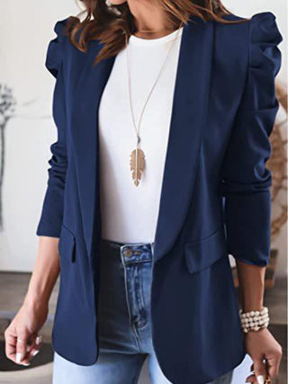 Collared Neck Puff Sleeve Blazer - A Roese Boutique