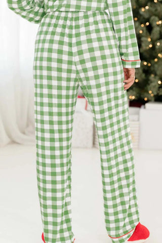 Contrast Piping Plaid Top and Pants Lounge Set - A Roese Boutique