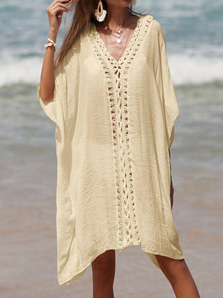 Cutout V-Neck Three-Quarter Sleeve Cover Up - A Roese Boutique