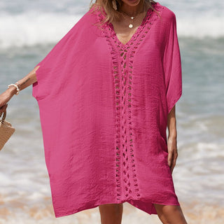 Cutout V-Neck Three-Quarter Sleeve Cover Up - A Roese Boutique