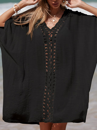 Cutout V-Neck Three-Quarter Sleeve Cover Up - A Roese Boutique