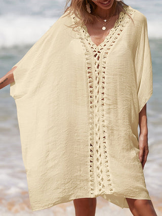 Cutout V-Neck Three-Quarter Sleeve Cover Up - A Roese Boutique