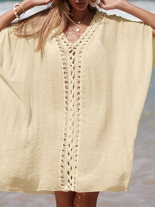 Cutout V-Neck Three-Quarter Sleeve Cover Up - A Roese Boutique