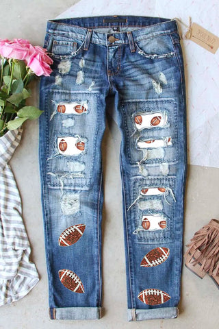 Distressed Football Straight Jeans - A Roese Boutique