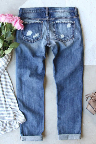 Distressed Football Straight Jeans - A Roese Boutique