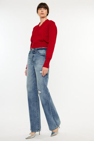 Distressed High Waist Bootcut Jeans by Kancan - A Roese Boutique