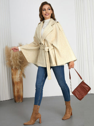 Double - Breasted Tie Waist Poncho - A Roese Boutique