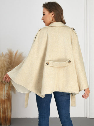 Double - Breasted Tie Waist Poncho - A Roese Boutique