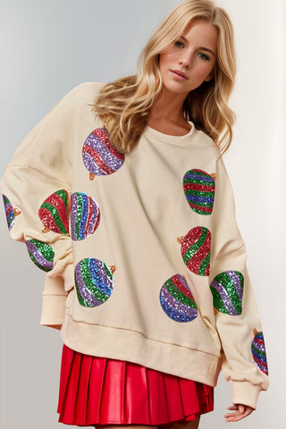 Double Take Christmas Element Sequin Round Neck Long Sleeve Sweatshirt - A Roese Boutique