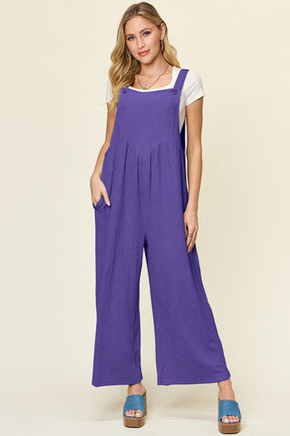 Double Take Full Size Texture Sleeveless Wide Leg Overall - A Roese Boutique