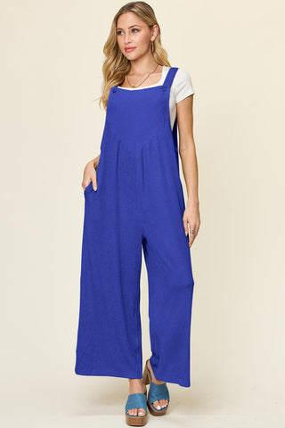 Double Take Full Size Texture Sleeveless Wide Leg Overall - A Roese Boutique