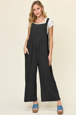 Double Take Full Size Texture Sleeveless Wide Leg Overall - A Roese Boutique