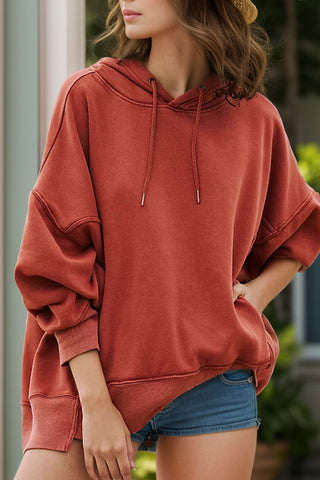 Drawstring Dropped Shoulder Long Sleeve Hoodie - A Roese Boutique