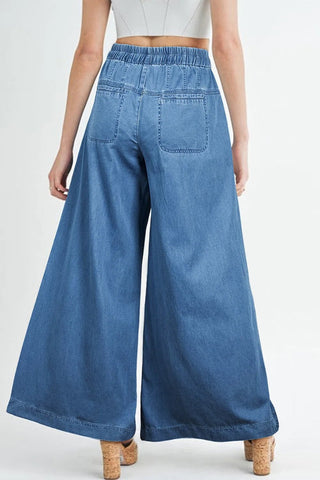 Drawstring Elastic Waist Wide Leg Jeans - A Roese Boutique