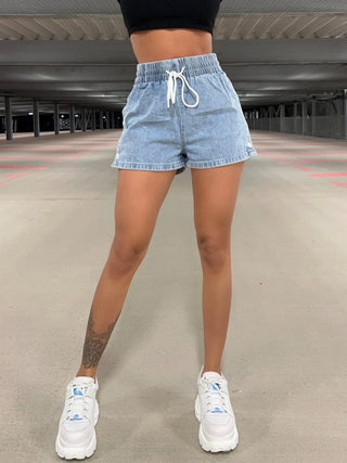 Drawstring High Waist Denim Shorts - A Roese Boutique