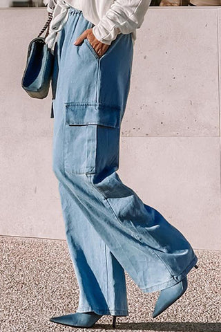 Drawstring Wide Leg Jeans with Pockets - A Roese Boutique
