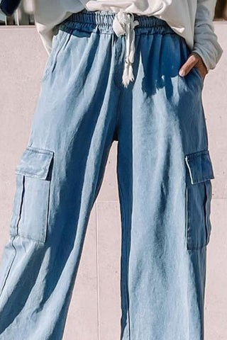 Drawstring Wide Leg Jeans with Pockets - A Roese Boutique