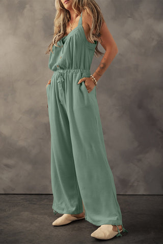 Drawstring Wide Strap Wide Leg Overalls - A Roese Boutique