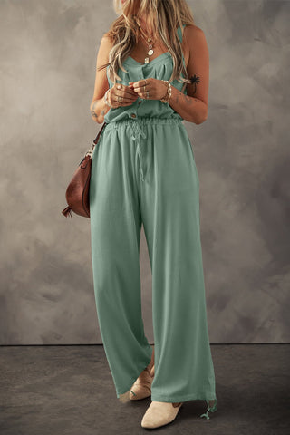 Drawstring Wide Strap Wide Leg Overalls - A Roese Boutique