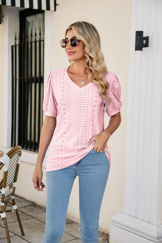 Eyelet Puff Sleeve Top - A Roese Boutique