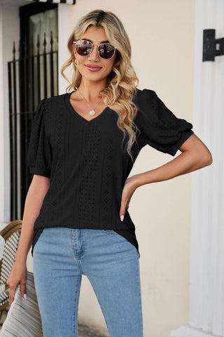 Eyelet Puff Sleeve Top - A Roese Boutique