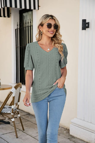 Eyelet Puff Sleeve Top - A Roese Boutique