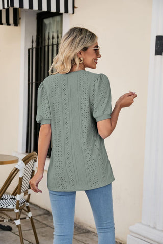 Eyelet Puff Sleeve Top - A Roese Boutique