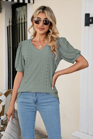 Eyelet Puff Sleeve Top - A Roese Boutique