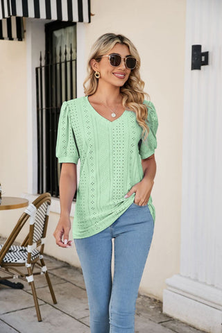 Eyelet Puff Sleeve Top - A Roese Boutique