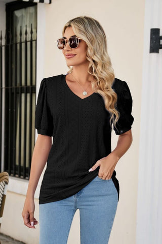 Eyelet Puff Sleeve Top - A Roese Boutique