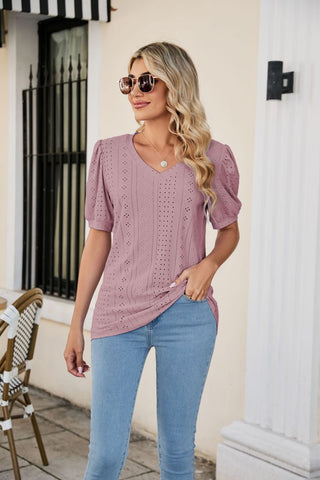 Eyelet Puff Sleeve Top - A Roese Boutique