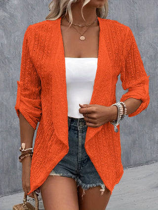 Eyelet Roll-Tab Sleeve Cardigan - A Roese Boutique