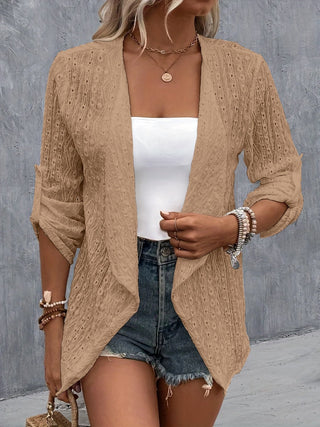 Eyelet Roll-Tab Sleeve Cardigan - A Roese Boutique