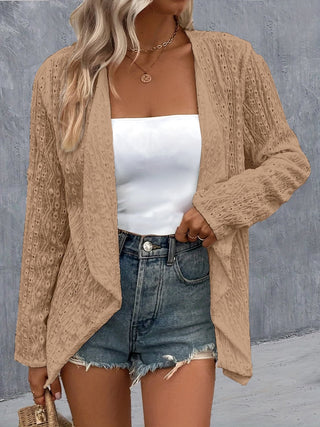 Eyelet Roll-Tab Sleeve Cardigan - A Roese Boutique