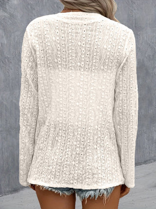 Eyelet Roll-Tab Sleeve Cardigan - A Roese Boutique