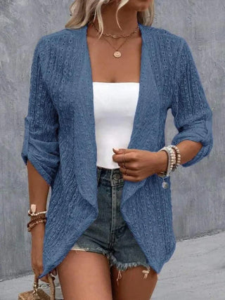 Eyelet Roll-Tab Sleeve Cardigan - A Roese Boutique