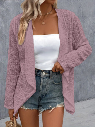 Eyelet Roll-Tab Sleeve Cardigan - A Roese Boutique