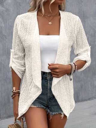 Eyelet Roll-Tab Sleeve Cardigan - A Roese Boutique