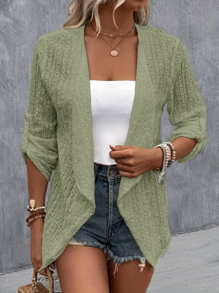 Eyelet Roll-Tab Sleeve Cardigan - A Roese Boutique